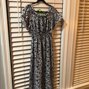 Smocked Waist Navy & White Floral Maxi Dress